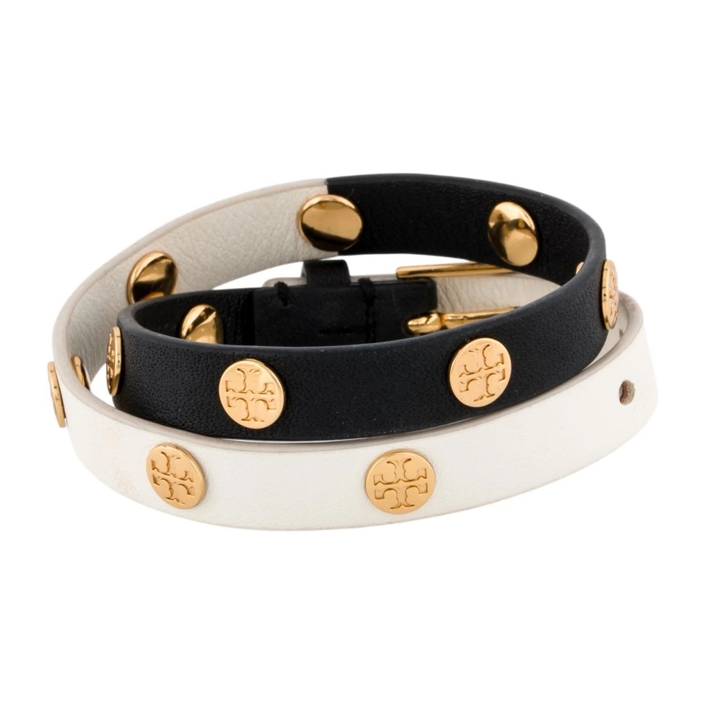 Tory Burch Leather Wrap Bracelet | Black & White Two-Tone